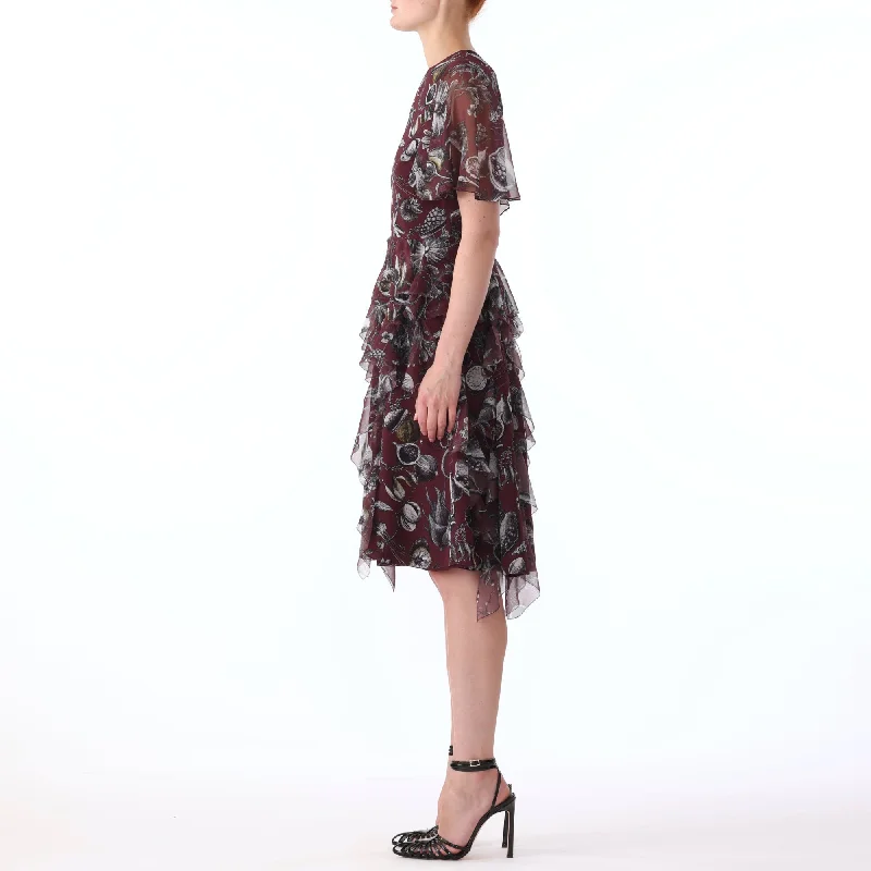 Affordable day dress for weekend outing -S/s Marine Print Chiffon Day Dress With Ruffle Detail Affordable day dress for weekend outing -S/s Marine Print Chiffon Day Dress With Ruffle Detail