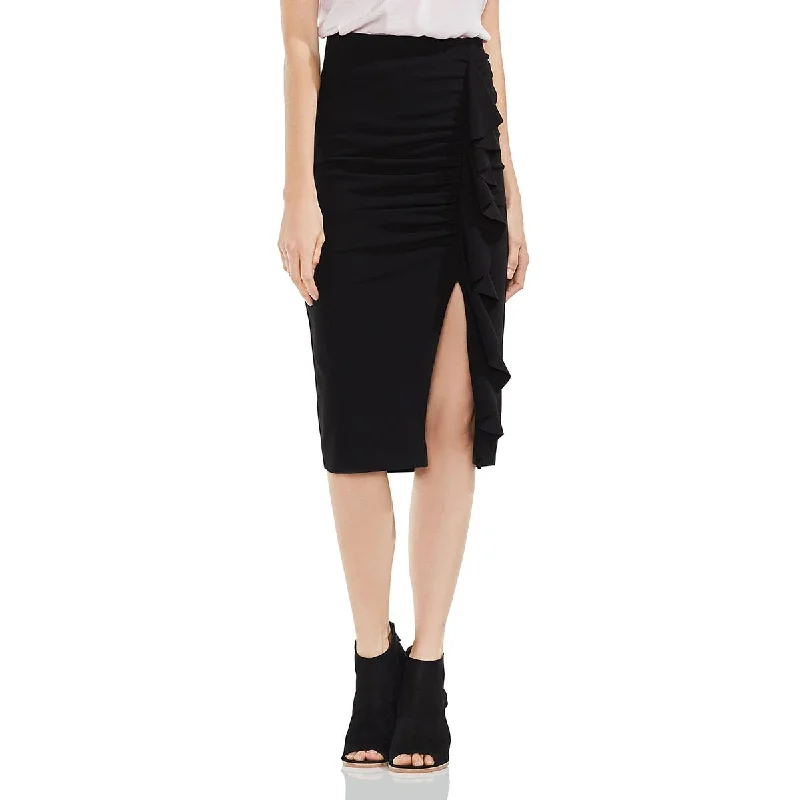 Women's wrap dresses with flowers-Vince Camuto Womens Ruffled Below Knee Pencil Skirt