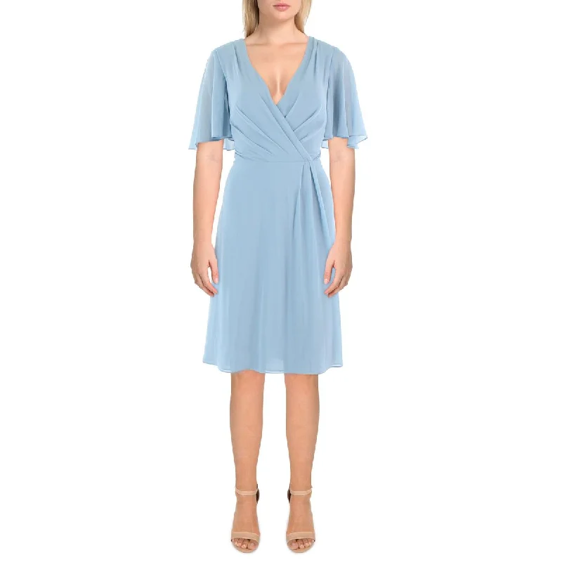 Wrap dresses for St. Patrick's Day-Lauren Ralph Lauren Womens Georgette Surplice Midi Wrap Dress
