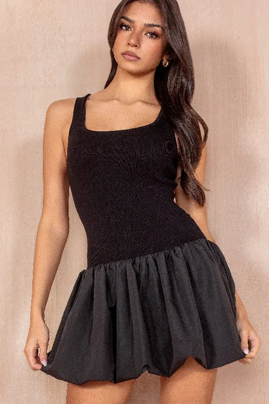 Day dress with scoop neck for comfortable fit -Andy Black Puffball Dress