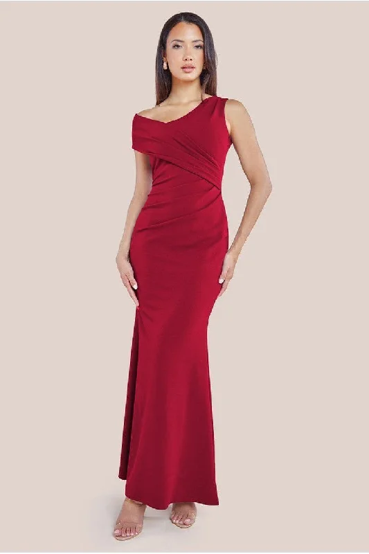 Comfortable bridesmaid dresses for long wedding day -Scuba Crepe Off The Shoulder Maxi - Wine by Goddiva Comfortable bridesmaid dresses for long wedding day -Scuba Crepe Off The Shoulder Maxi - Wine by Goddiva