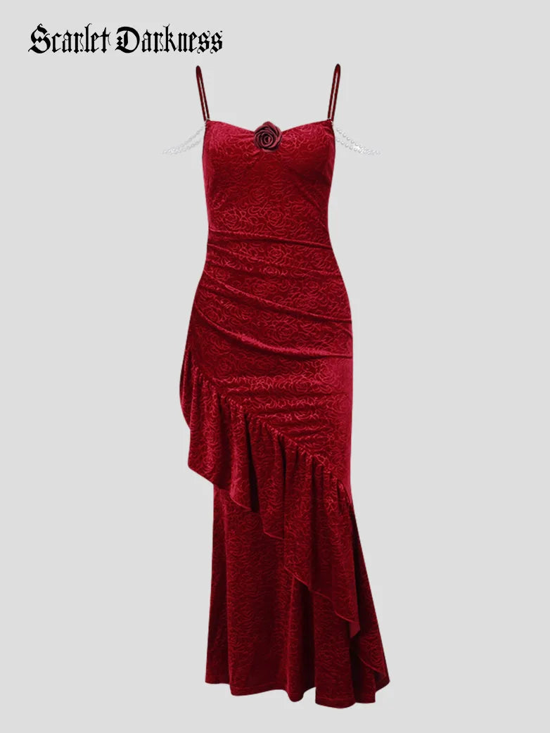 Women’s office work dress with modern edge -Women Gothic Style Christmas Velvet Rose Bodycon Dress Women’s office work dress with modern edge -Women Gothic Style Christmas Velvet Rose Bodycon Dress