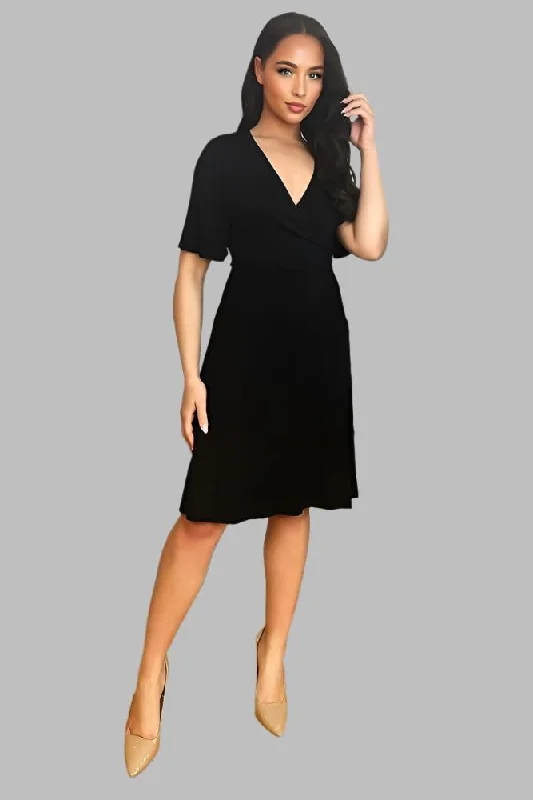 Women's wrap dresses with festival-inspired jewelry-Black Classic Wrap Dress