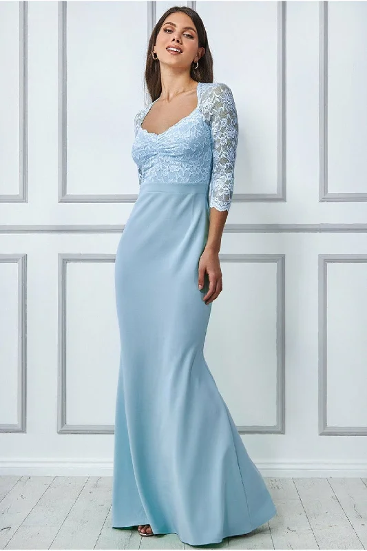 Bridesmaid dresses with full skirt for dramatic effect -Lace Bodice Maxi Dress With Sleeves - Powder Blue by Goddiva Bridesmaid dresses with full skirt for dramatic effect -Lace Bodice Maxi Dress With Sleeves - Powder Blue by Goddiva
