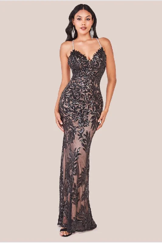 Bridesmaid dresses with floral lace trim for delicate design -Goddiva Cross Back Diamante Strap Sequin Maxi - Black Bridesmaid dresses with floral lace trim for delicate design -Goddiva Cross Back Diamante Strap Sequin Maxi - Black
