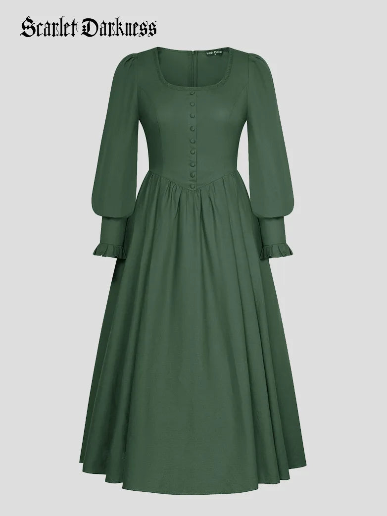 Women’s professional office work dress for all seasons -Women Classical Cotton Dress Elastic Waist Maxi Dress