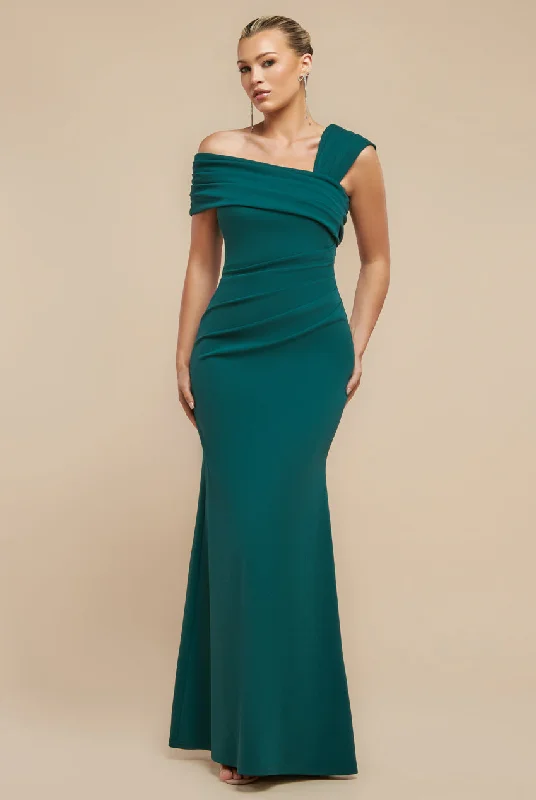 Bridesmaid dress with floral lace bodice for vintage feel -One Shoulder Evening Maxi Dress - Emerald Green by Goddiva Bridesmaid dress with floral lace bodice for vintage feel -One Shoulder Evening Maxi Dress - Emerald Green by Goddiva