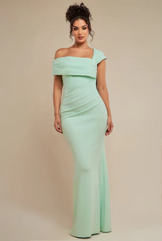 Bridesmaid dress with full skirt for dramatic effect -One Shoulder Scuba Crepe Evening Maxi Dress - Mint Green by Goddiva Bridesmaid dress with full skirt for dramatic effect -One Shoulder Scuba Crepe Evening Maxi Dress - Mint Green by Goddiva