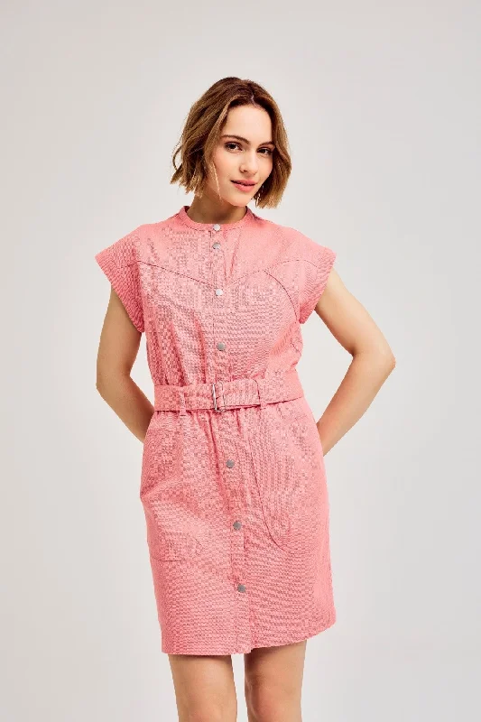 Day dress with chiffon fabric for lightness -Dive Pink Mini Denim Dress