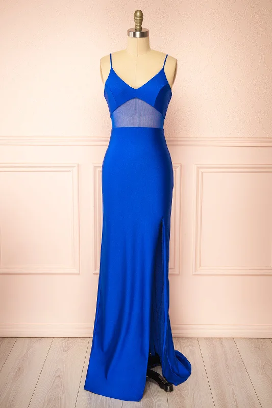 Bridesmaid dresses with sleeves for winter wedding -Angelina Blue | Maxi Dress w/ Mesh Underbust Bridesmaid dresses with sleeves for winter wedding -Angelina Blue | Maxi Dress w/ Mesh Underbust