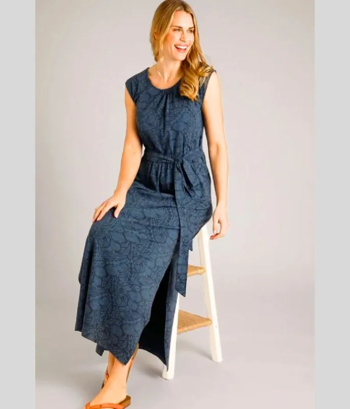 Day dress with tiered skirt for movement -Navy Galia Print Jersey Maxi Dress