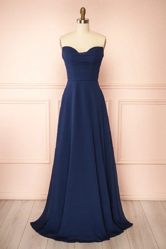 Bridesmaid dresses with deep neckline for sophisticated style -Janie Navy | Chiffon Maxi Dress w/ Neck Scarf Bridesmaid dresses with deep neckline for sophisticated style -Janie Navy | Chiffon Maxi Dress w/ Neck Scarf