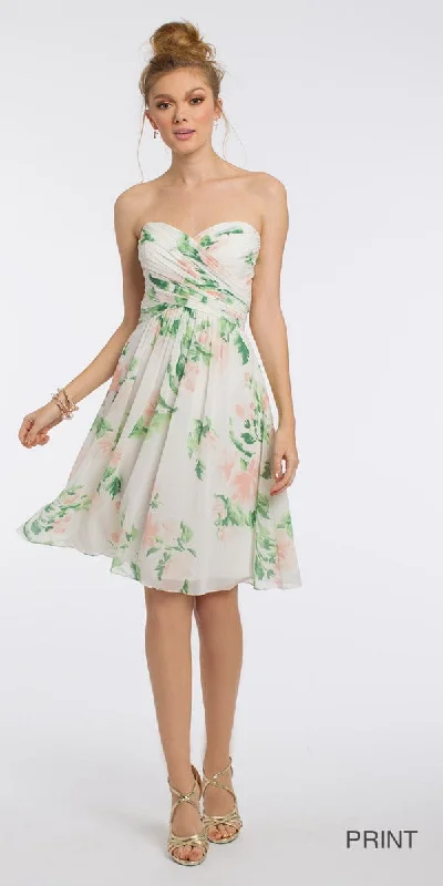 Bridesmaid dress with sequined skirt for sparkle -Print Criss Cross Bodice Dress