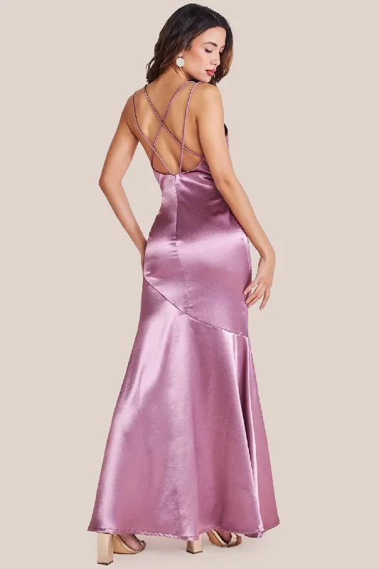 Burgundy bridesmaid dress for a rich tone -Satin Cowl Neck With Strappy Back Maxi - Pink by Goddiva Burgundy bridesmaid dress for a rich tone -Satin Cowl Neck With Strappy Back Maxi - Pink by Goddiva