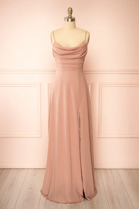 Lace bridesmaid dress for vintage-inspired weddings -Kieran Taupe | A-Line Maxi Dress w/ Lace Lace bridesmaid dress for vintage-inspired weddings -Kieran Taupe | A-Line Maxi Dress w/ Lace