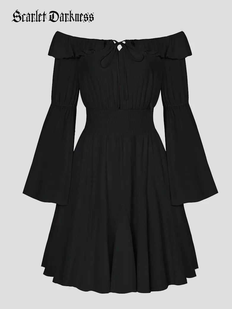 Office work dress for women with luxurious feel -Women Off Shoulder Spliced Hem Pocket Flared Dress Office work dress for women with luxurious feel -Women Off Shoulder Spliced Hem Pocket Flared Dress