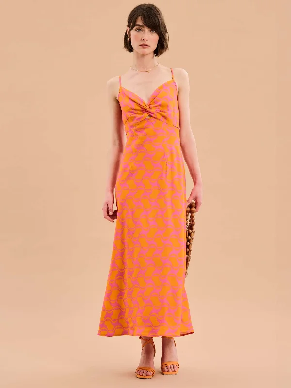 Printed day dress for colorful look -Blossom Geo Print Strappy Dress