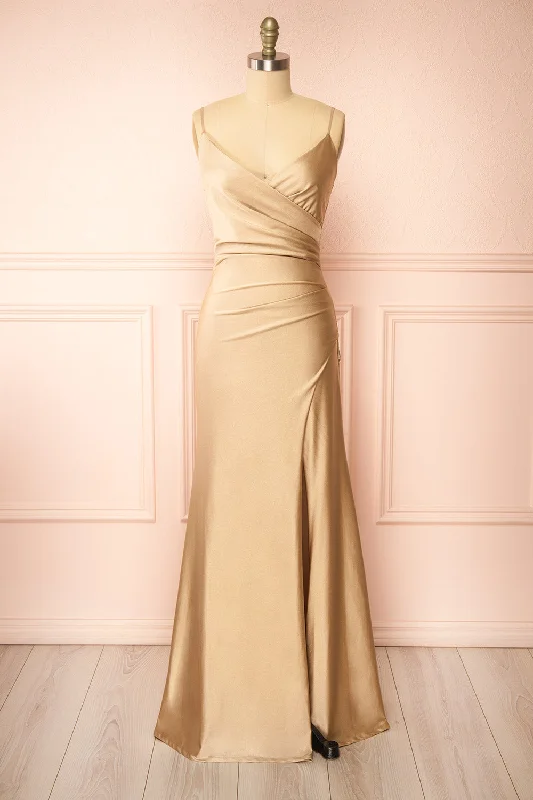 Plus-size bridesmaid dress for elegant wedding look -Nyra Champagne | Mermaid Dress w/ Wrapped Bodice Plus-size bridesmaid dress for elegant wedding look -Nyra Champagne | Mermaid Dress w/ Wrapped Bodice