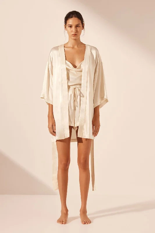 Bridesmaid dress with keyhole neckline for unique design -LA LUNE LOUNGE ROBE - CREAM
