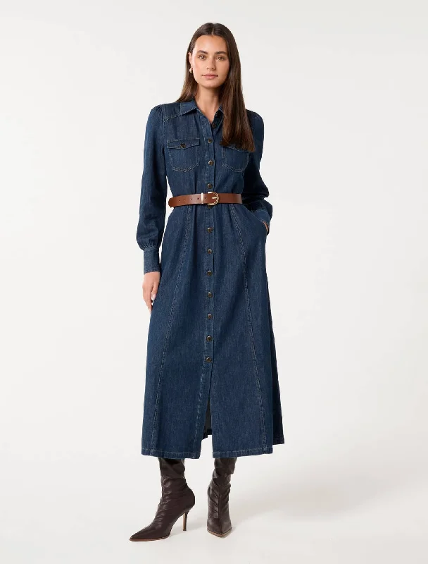 Day dress for vacation casual wear -Elizabeth Denim Dress