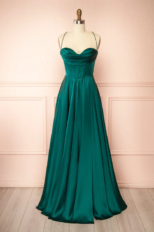 Bridesmaid dress with embroidery details for elegant touch -Misha Green | Corset Cowl Neck Maxi Dress Bridesmaid dress with embroidery details for elegant touch -Misha Green | Corset Cowl Neck Maxi Dress