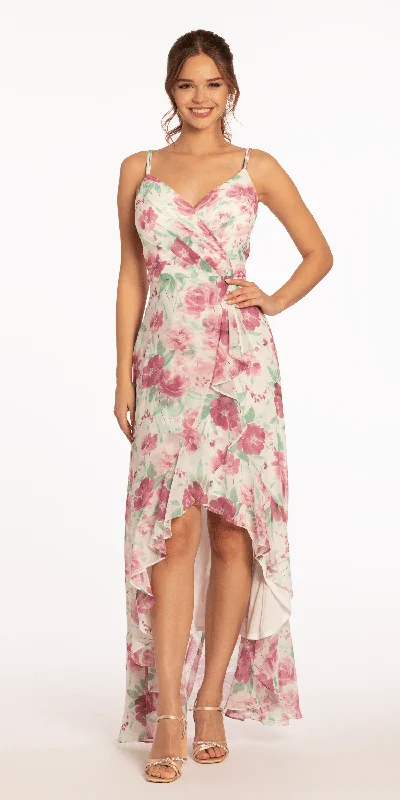 Bridesmaid dresses with satin finish for polished look -Criss Cross Floral Chiffon High Low Dress Bridesmaid dresses with satin finish for polished look -Criss Cross Floral Chiffon High Low Dress
