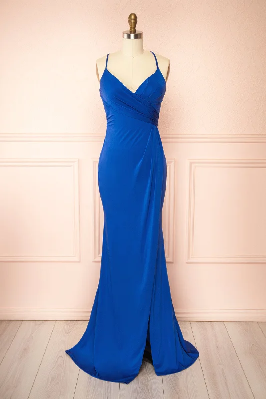Simple bridesmaid dress with minimalist style -Shiva Blue | Mermaid Dress w/ Wrapped Bodice Simple bridesmaid dress with minimalist style -Shiva Blue | Mermaid Dress w/ Wrapped Bodice
