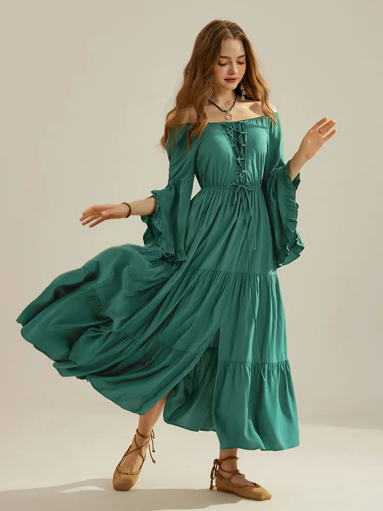 Women’s office work dress with accentuated waist -Renaissance Off Shoulder Dress Front Slit A-Line Dress Women’s office work dress with accentuated waist -Renaissance Off Shoulder Dress Front Slit A-Line Dress