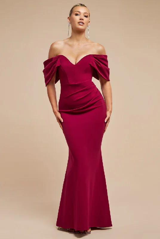 Bridesmaid dresses for destination wedding with lightweight fabric -Goddiva Off The Shoulder Draped Sleeve Maxi Dress - Burgundy Bridesmaid dresses for destination wedding with lightweight fabric -Goddiva Off The Shoulder Draped Sleeve Maxi Dress - Burgundy