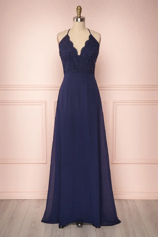 Simple but elegant bridesmaid dress for classic feel -Fabia Navy | Blue Lace & Chiffon Dress Simple but elegant bridesmaid dress for classic feel -Fabia Navy | Blue Lace & Chiffon Dress