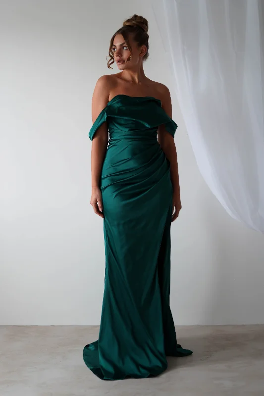 Soft pink bridesmaid dress for elegant wedding -Beth Draped Silky Satin Gown | Green Soft pink bridesmaid dress for elegant wedding -Beth Draped Silky Satin Gown | Green