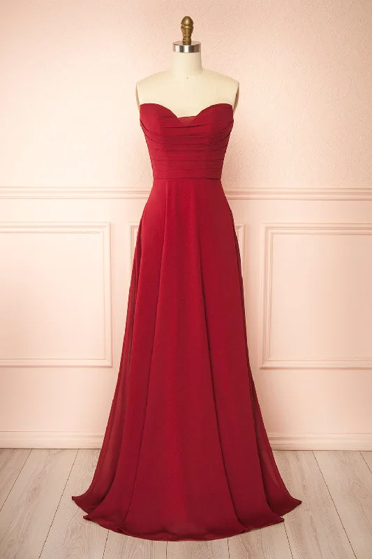 Bridesmaid dresses with V-neck for graceful look -Janie Burgundy | Chiffon Maxi Dress w/ Neck Scarf