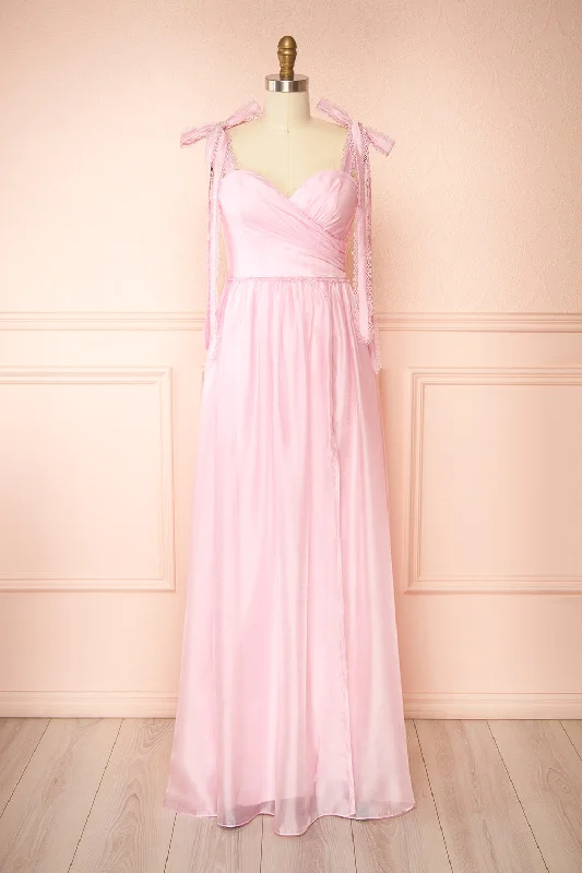 Bridesmaid dresses for fall weddings with dark tones -Indya Pink | Organza Maxi Dress w/ Tie Straps Bridesmaid dresses for fall weddings with dark tones -Indya Pink | Organza Maxi Dress w/ Tie Straps