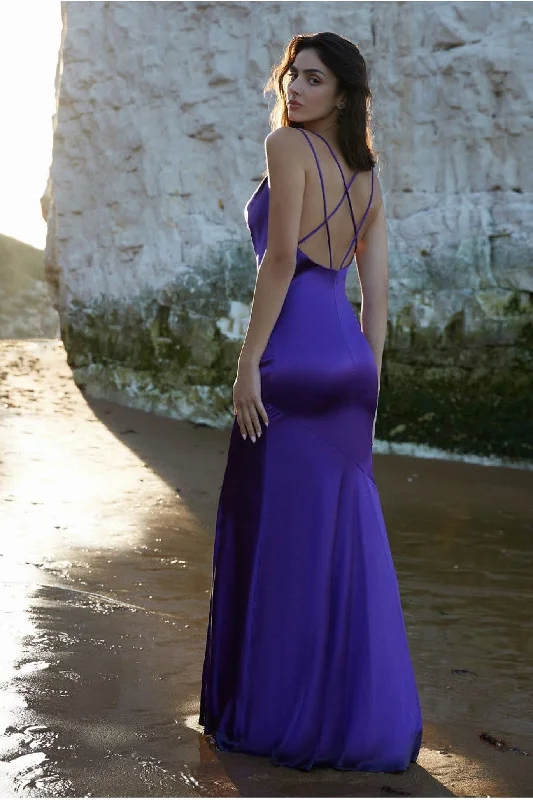 Bridesmaid dresses with floral lace trim for delicate design -Cowl Neck With Strappy Back Satin Maxi - Purple by Goddiva Bridesmaid dresses with floral lace trim for delicate design -Cowl Neck With Strappy Back Satin Maxi - Purple by Goddiva