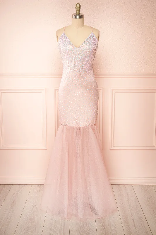 Affordable bridesmaid dresses with floral design -Shatta | Pink Maxi Dress w/ Sequins and Tulle Affordable bridesmaid dresses with floral design -Shatta | Pink Maxi Dress w/ Sequins and Tulle