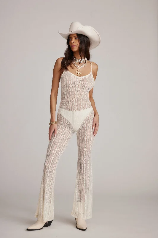 Day dress with polka dots for playful style -Cammie White Lace Sheer Jumpsuit