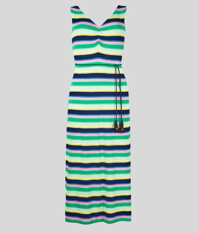 Day dress with ruched sides for flattering fit -Striped Ruched Maxi Dress