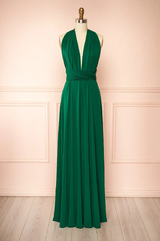 Bridesmaid dress with ribbon details for cute finish -Elena Green | Convertible Maxi Dress