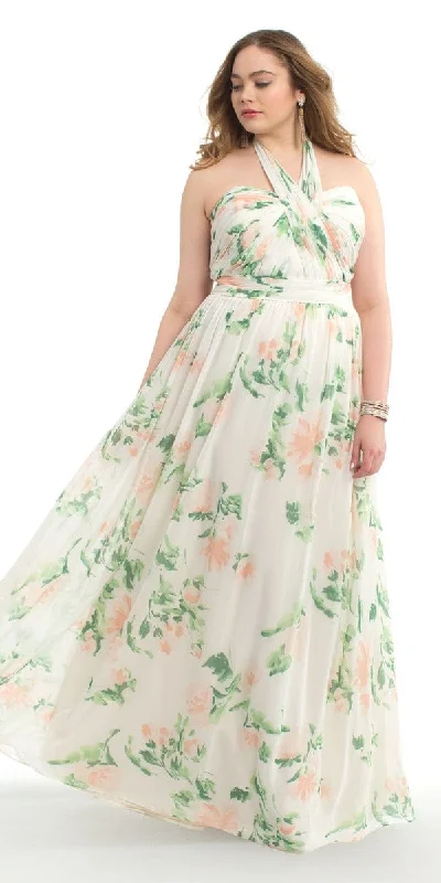 Bridesmaid dress with lace skirt for elegant finish -Print Tie Neck Halter Dress