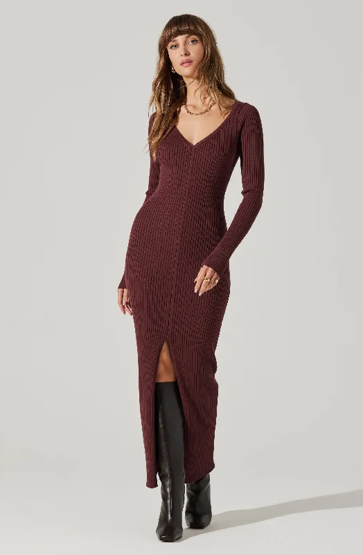 Best women’s work dress for business professionals -Glenda V-neck Maxi Sweater Dress