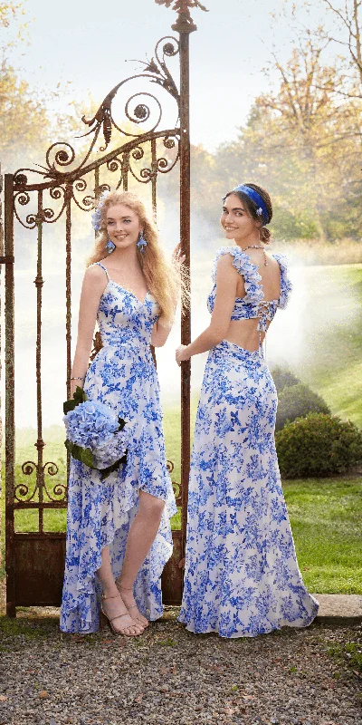 Plus-size bridesmaid dress for elegant wedding look -Ruffle High-Low Chiffon Floral Print Dress Plus-size bridesmaid dress for elegant wedding look -Ruffle High-Low Chiffon Floral Print Dress