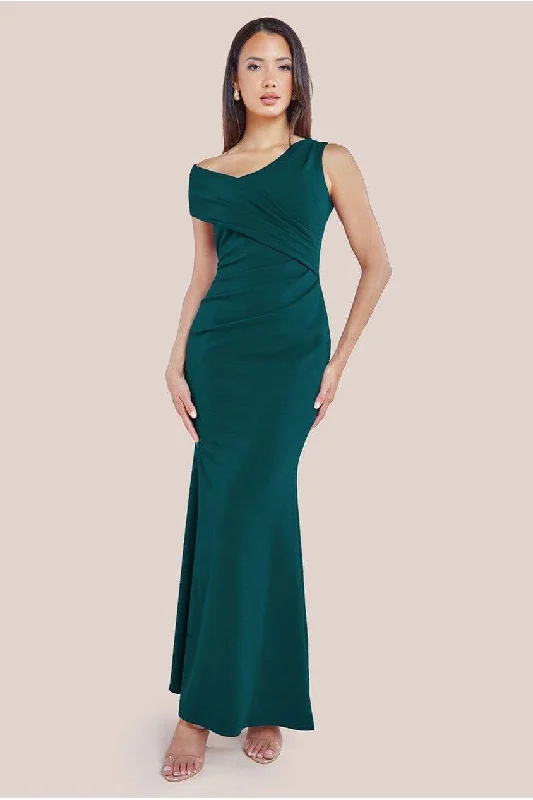 Stylish bridesmaid dresses with sleeves -Goddiva Scuba Crepe Off The Shoulder Maxi - Emerald Green Stylish bridesmaid dresses with sleeves -Goddiva Scuba Crepe Off The Shoulder Maxi - Emerald Green