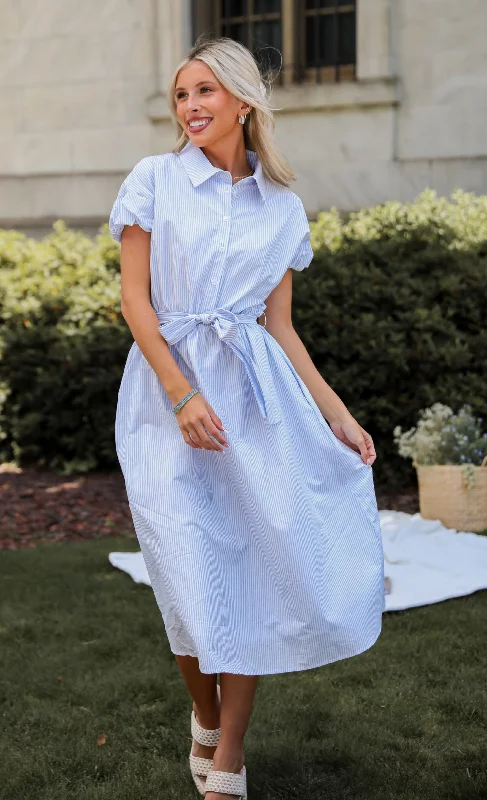 Women’s office dress for seasonal business wear -FINAL SALE - Keep It Classic Light Blue Striped Midi Dress Women’s office dress for seasonal business wear -FINAL SALE - Keep It Classic Light Blue Striped Midi Dress