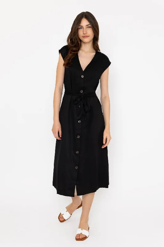 Day dress with kimono sleeves for exotic style -Black Midi Dress