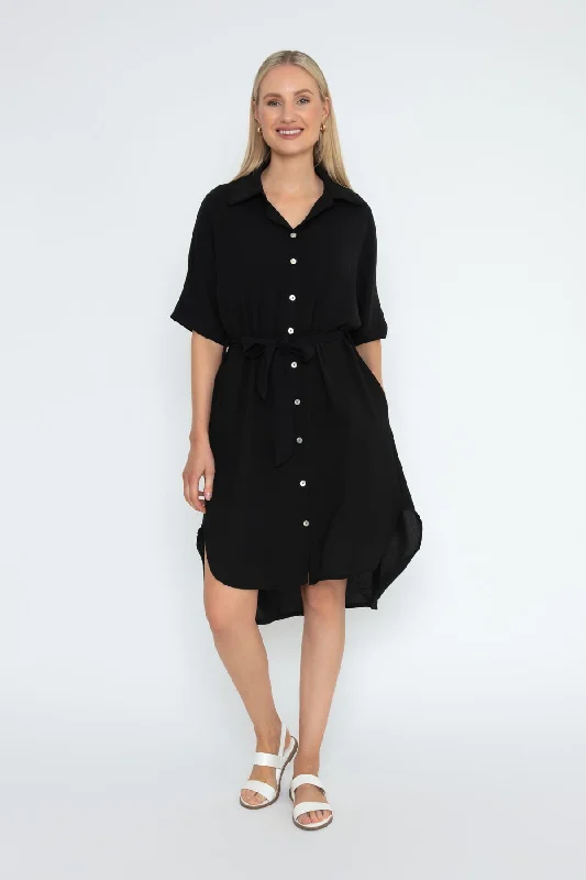 Day dress with open back for warm weather -Resort Dress in Black