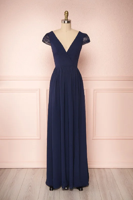 Bridesmaid dresses with beaded details for sparkle -Senji Navy | Backless Chiffon & Lace Gown Bridesmaid dresses with beaded details for sparkle -Senji Navy | Backless Chiffon & Lace Gown