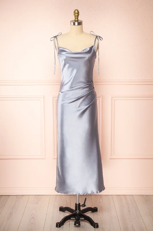 Bridesmaid dresses with fitted bodice for structured fit -Elyse Blue | Cowl Neck Midi Dress Bridesmaid dresses with fitted bodice for structured fit -Elyse Blue | Cowl Neck Midi Dress