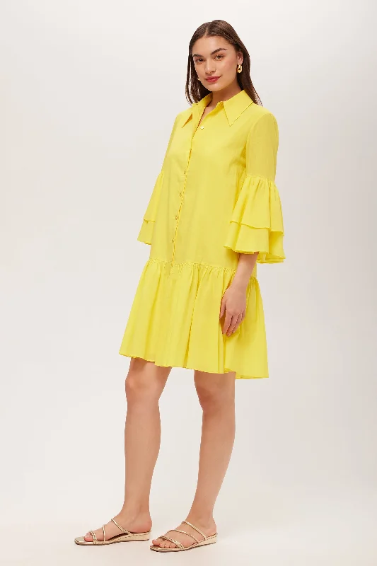 Short sleeve day dress for warm weather -Bounce 3/4-Sleeve Ruffle Shirtdress