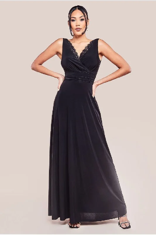 Off-shoulder bridesmaid dress for a chic style -Diamante & Scalloped Lace Neck Maxi Dress - Black by Goddiva Off-shoulder bridesmaid dress for a chic style -Diamante & Scalloped Lace Neck Maxi Dress - Black by Goddiva