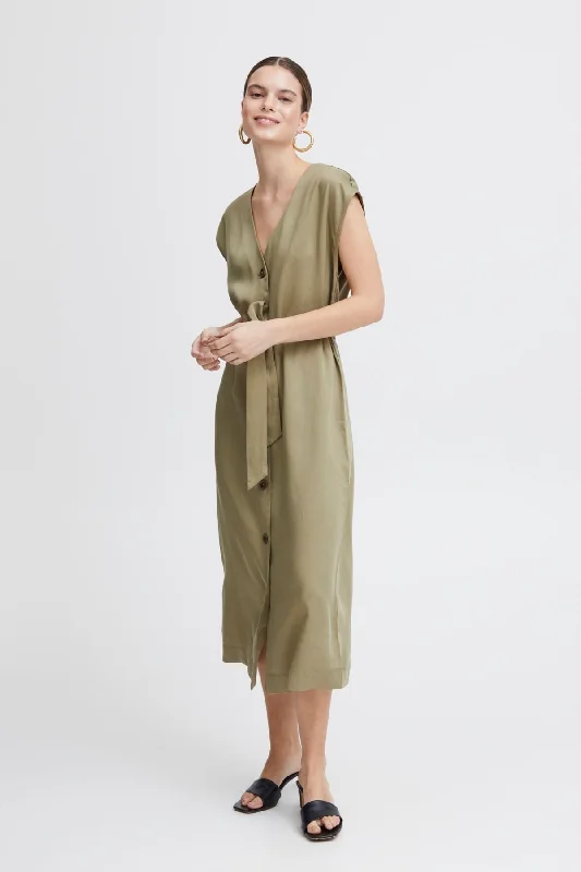 Flowy day dress for breezy summer days -Green Midi Dress